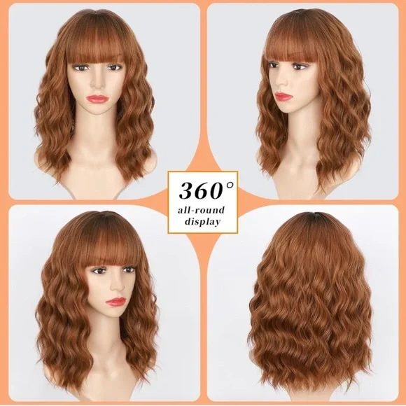 Auburn short wavy wig with bangs 14 inch - Picture 9 of 9